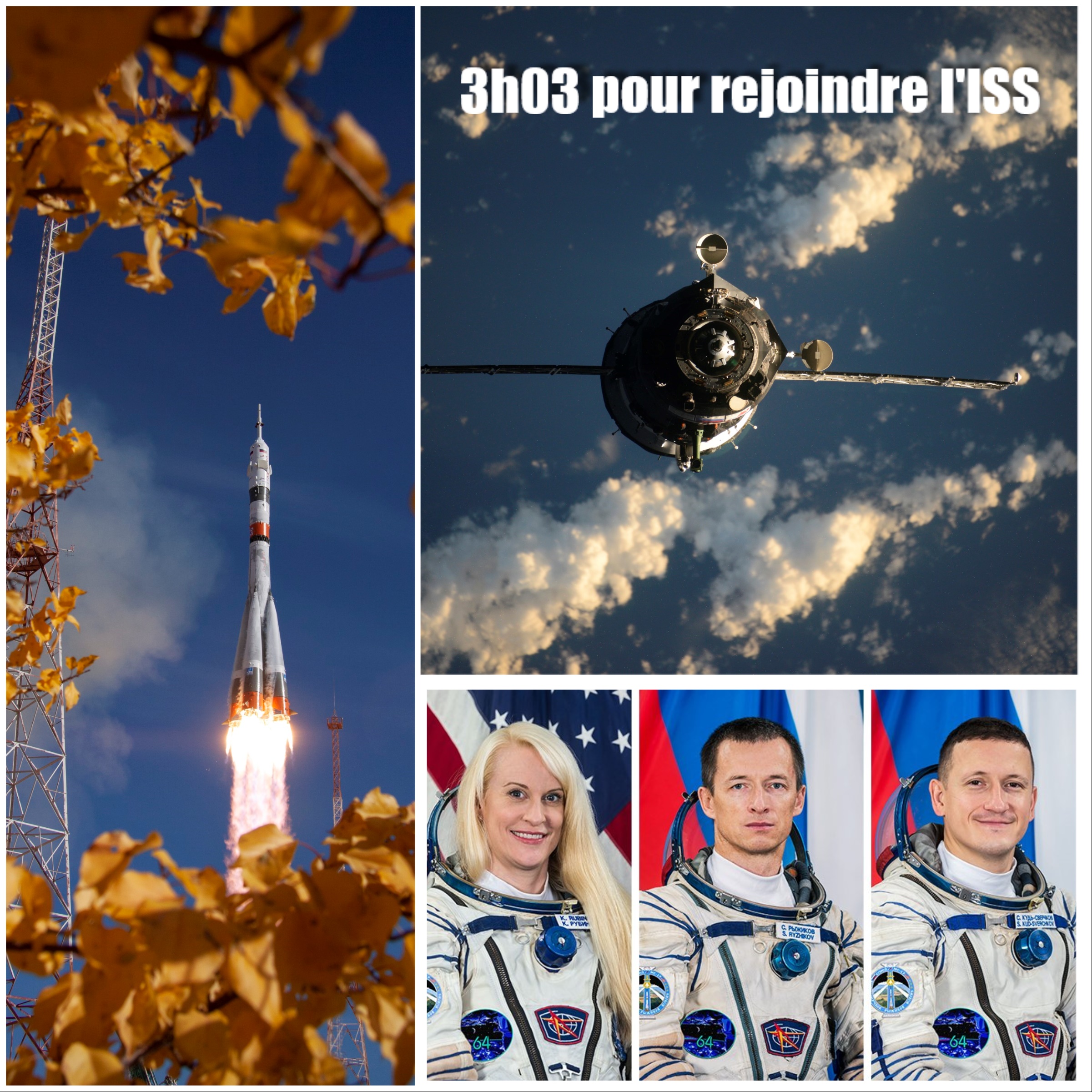 14/10/2020 Décollage et amarrage à l'ISS
Soyouz MS-17.
Arrivée à l'ISS le même jour en 3 heures et 3 minutes - un record !