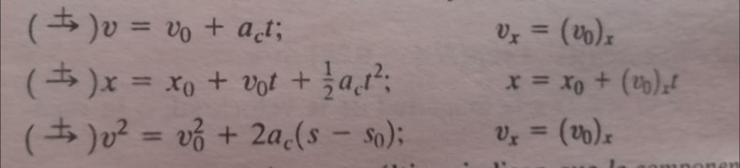 Movimiento horizontal: como ax=0, ala aplicar las ecuaciones de aceleracion constante, se obtiene