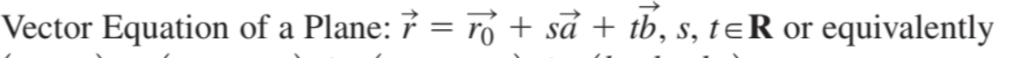 - In R3 a vector equation takes on an additional directional vector; where r0=(x0,y0,z0) is a point on the plane, while two n