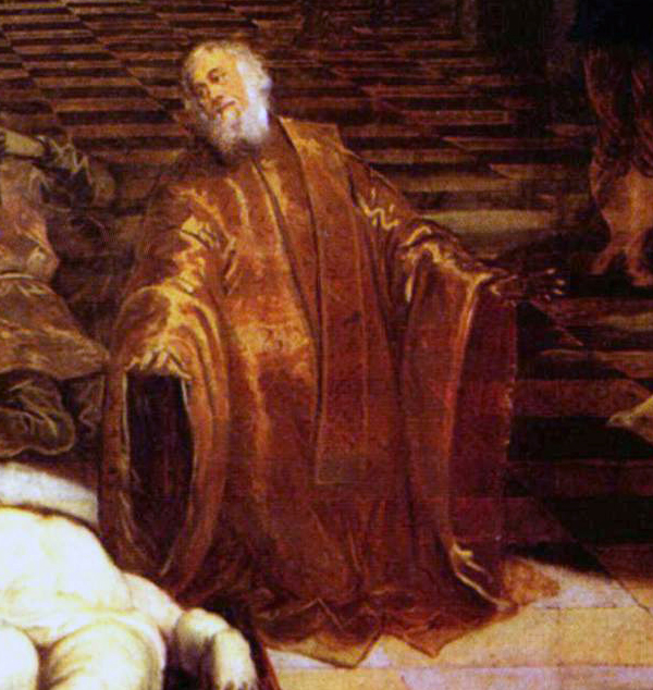 San Marco viene ritratto a figura intera, ben piantato al suolo, con il libro sotto il braccio, reso vivo da da luce divina e