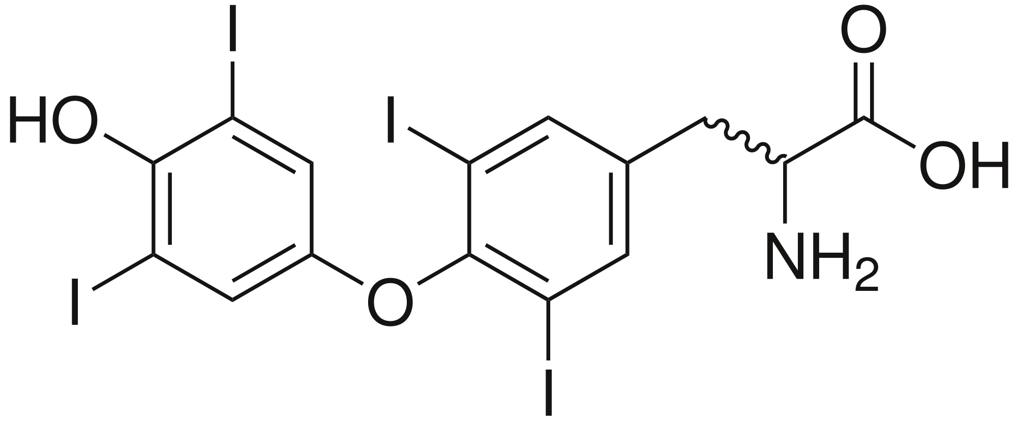 Thyroxine (T4) - four iodine atoms