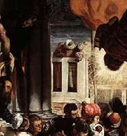la scena si svolge tra un edificio colonnato e delle rovine