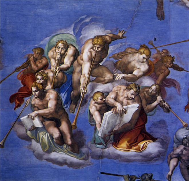 fascia inferiore - Spostando lo sguardo più in basso, si notano i cadaveri dei morti che stanno risorgendo, come se stessero 
