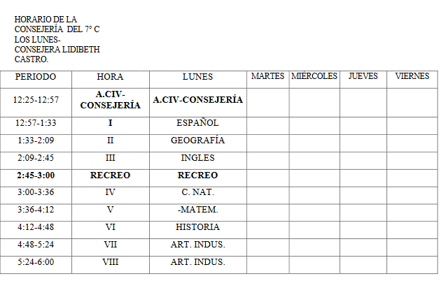 HORARIO LUNES