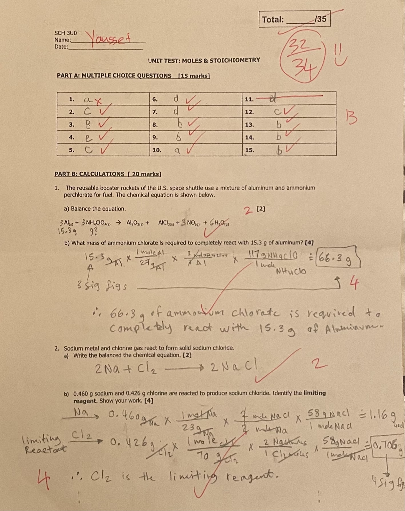 Moles and Stoichiometry Unit Test