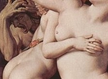 cupido abbraccia e bacia venere che allontana una sua freccia
