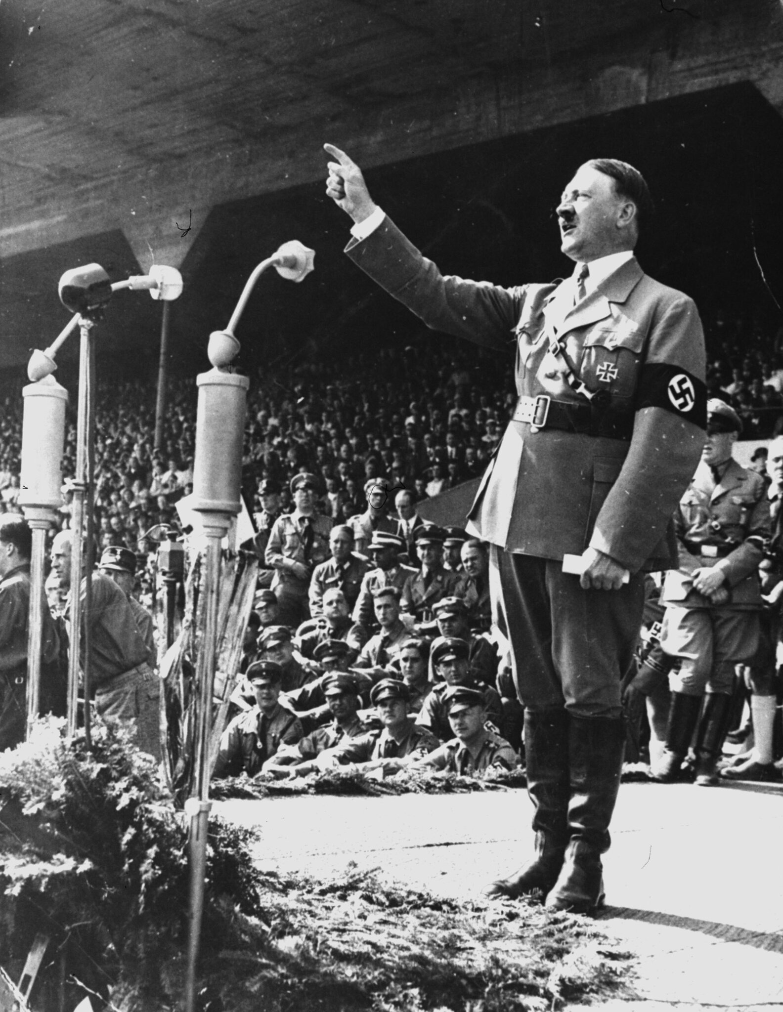 Hitler's successful use of lies, statements, and huge gatherings. The result was that Hitler's publicity helped in bringing h