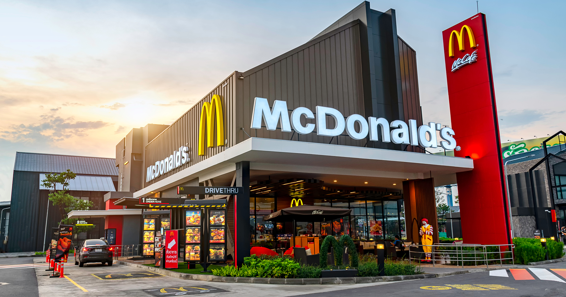 Outside a standard McDonalds restaurant.