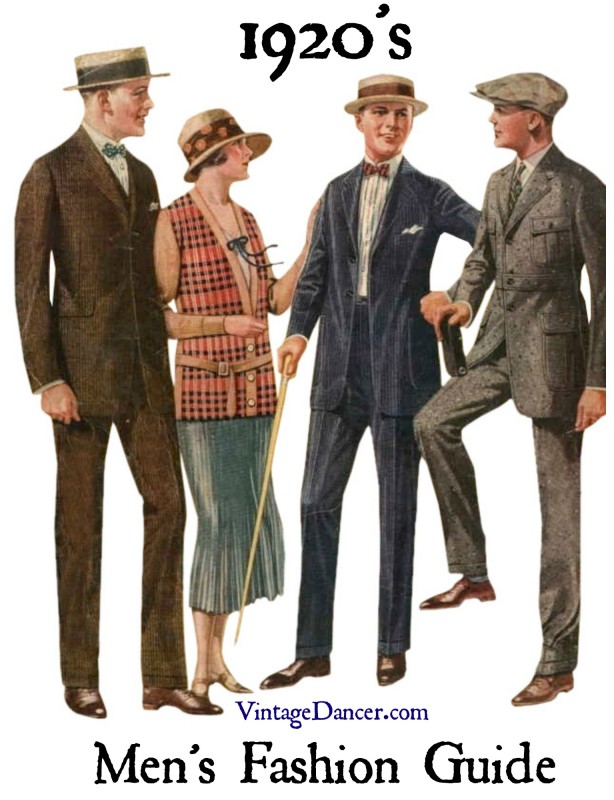 Men: baggy pants, knickers, hair slicked back and parted, bowties