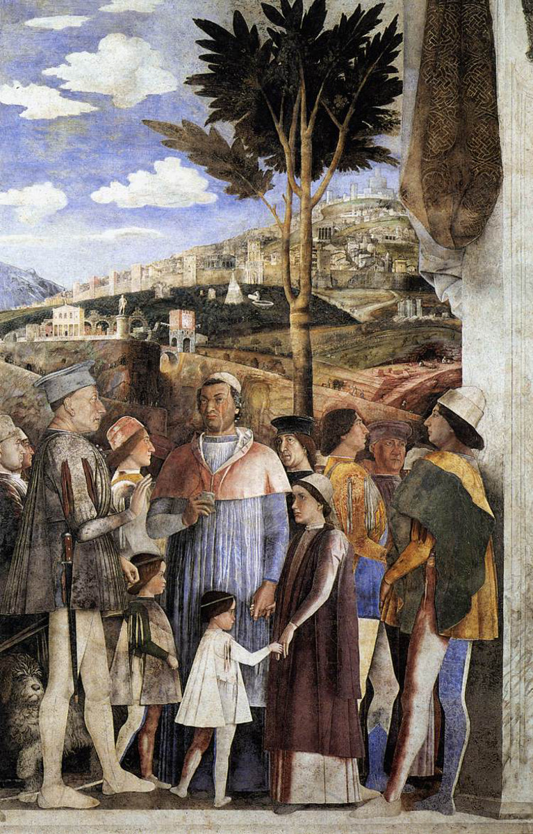 nella parete ovest L'INCONTRO raffigura appunto l'incontro tra marchese e il figlio cardinale. L'affresco risulta legato alla