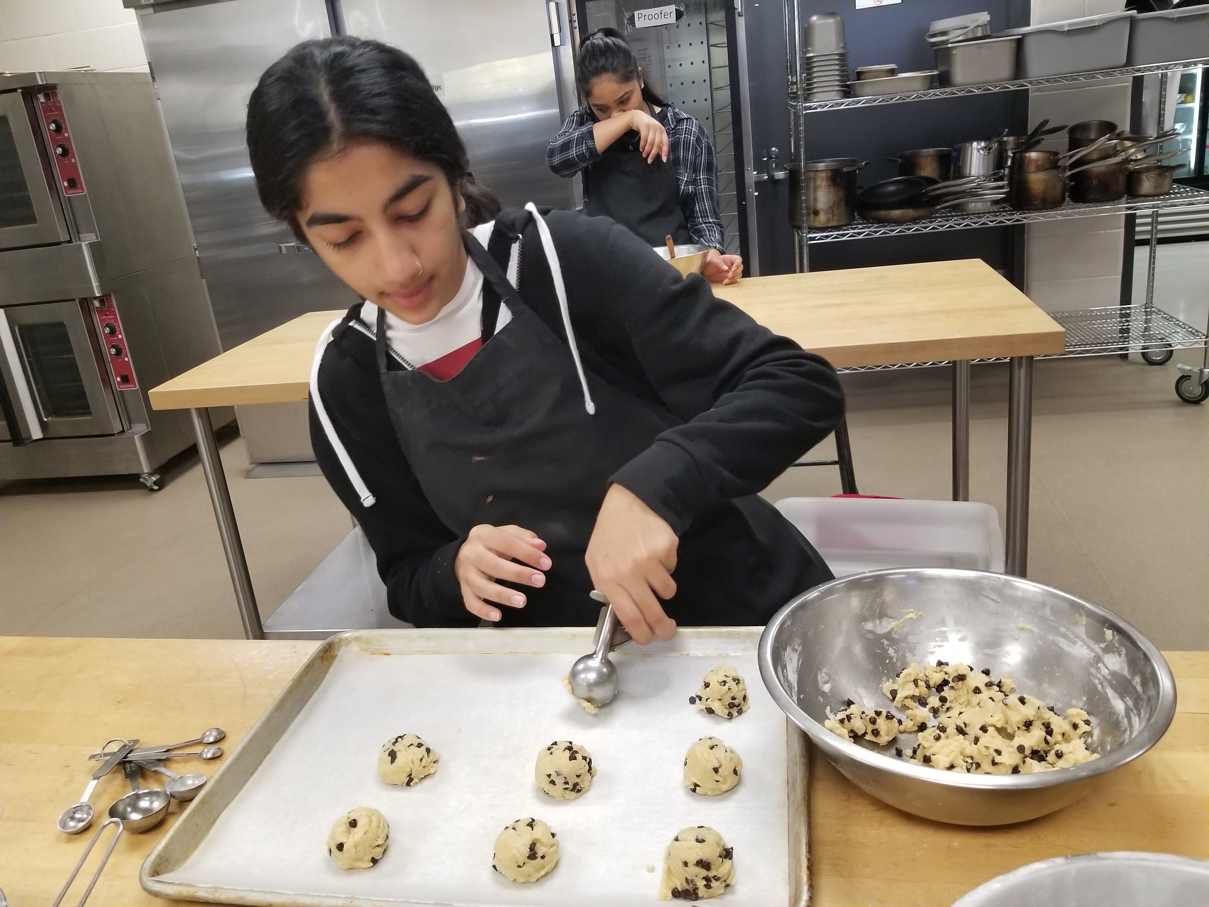 Baking Chocolate chip Cookies This was our first task in hospitality. Some of the ingredients we used were: white sugar, Brow