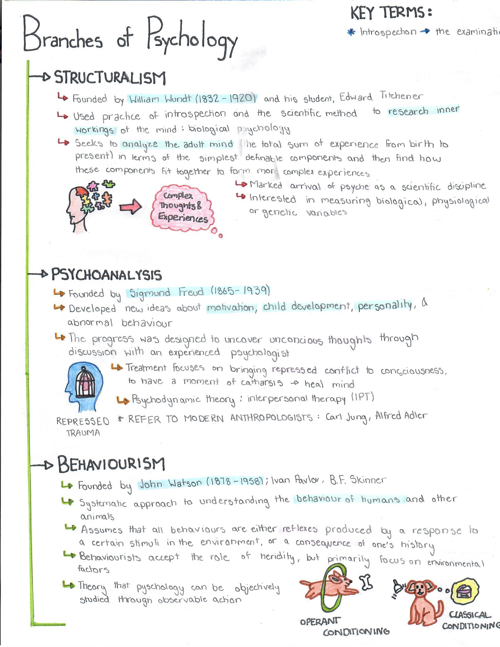Structuralism, Psychoanalysis, Behaviourism