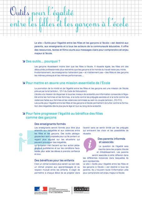Outils pour l'égalité entre les filles et les garçons à l'école