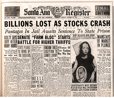 The stock market did crash in 1929, which then led to the great depression occurring in the 30's.