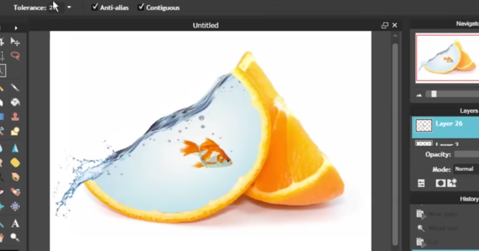 As you can see in this image they have replaces the inside of the orange with water and then added another picture into the w