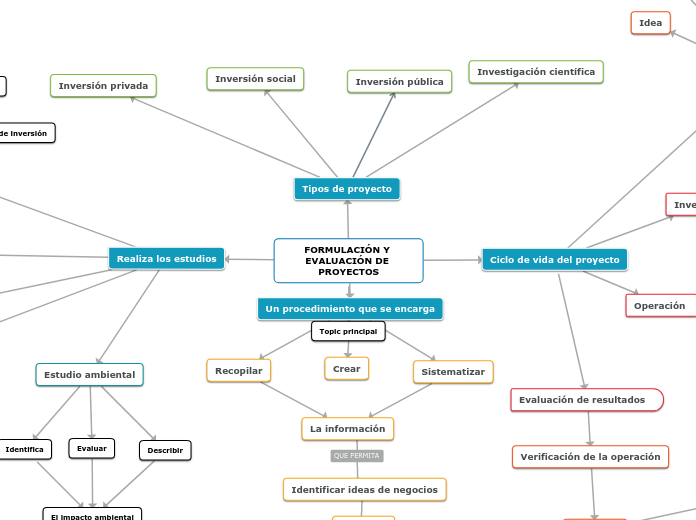 FORMULACIÓN Y EVALUACIÓN DE PROYECTOS - Mind Map