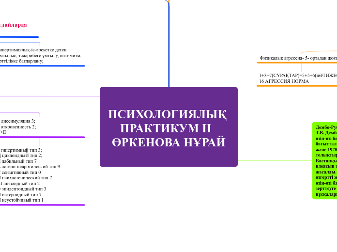 ПСИХОЛОГИЯЛЫҚ ПРАКТИКУМ ІІ  ӨРКЕНОВА НҰРАЙ - Mind Map