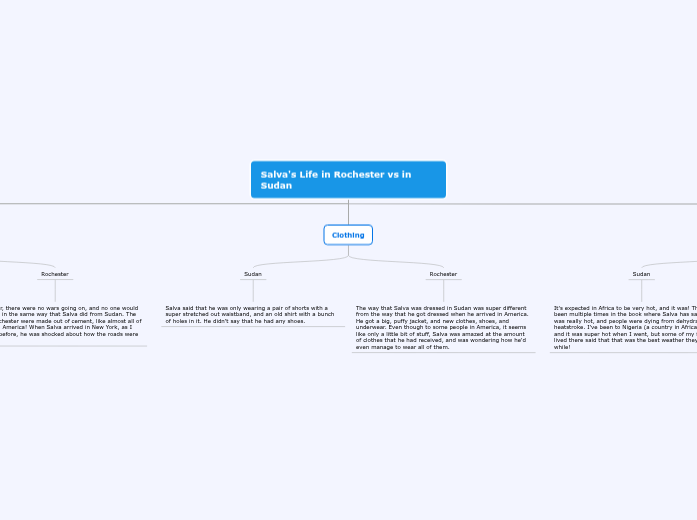 Salva's Life in Rochester vs in Sudan - Mind Map