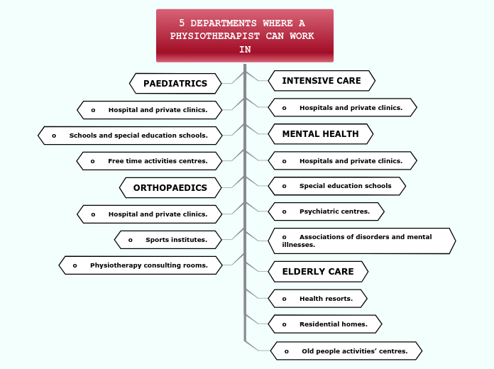 5 DEPARTMENTS WHERE A PHYSIOTHERAPIST CAN ...- Mind Map