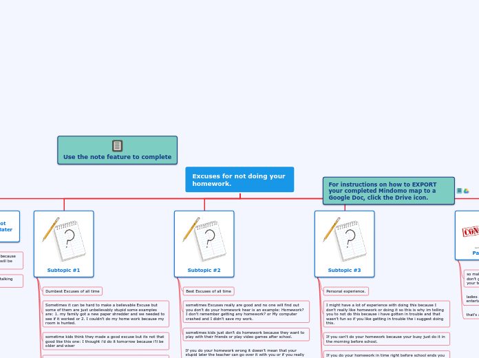 Excuses for not doing your 
homework. - Mind Map