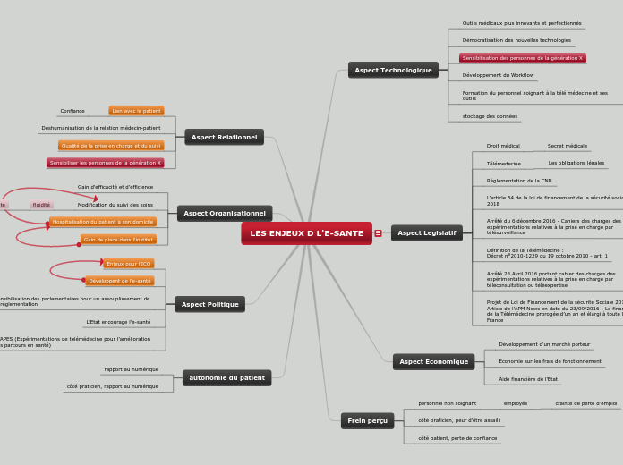 LES ENJEUX D L'E-SANTE - Carte Mentale